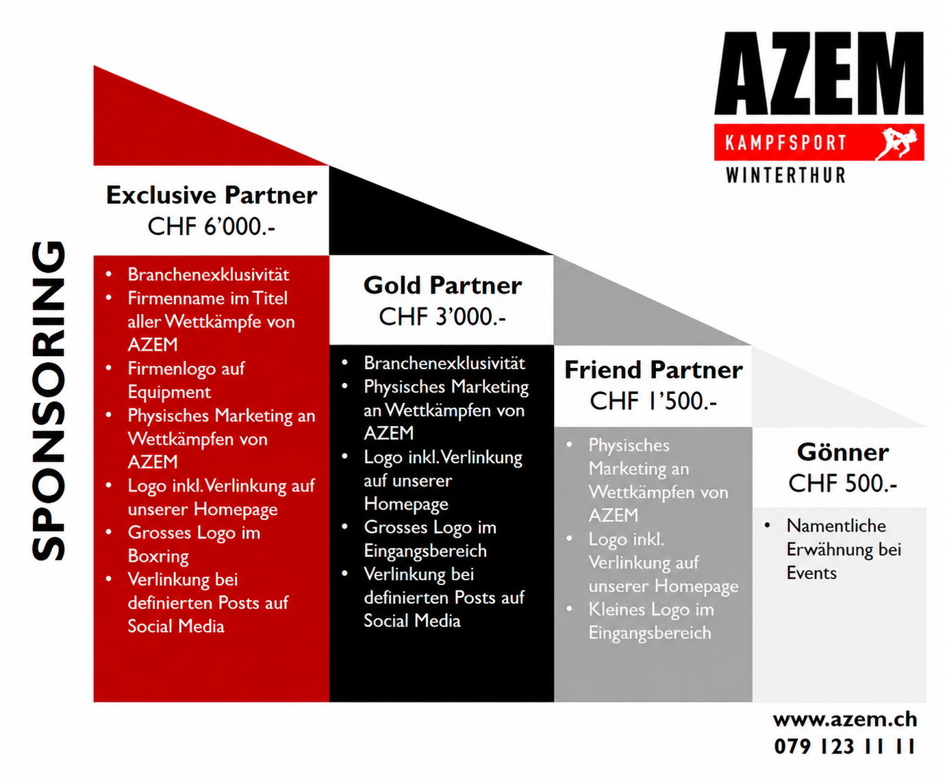 Sponsoring-Flyer Sponsoring Partner in Winterthur und Wil SG bei AZEM Kampfsport